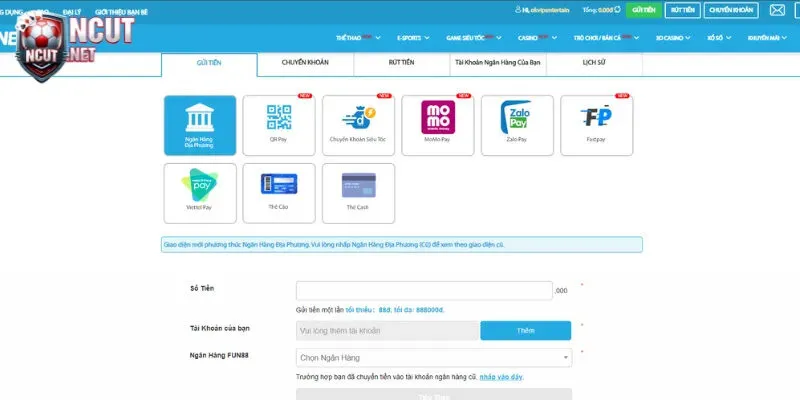 Fun88 - Nhà cái cá cược uy tín hàng đầu hiện nay 7 Hướng dẫn cách nạp tiền cơ bản Fun88