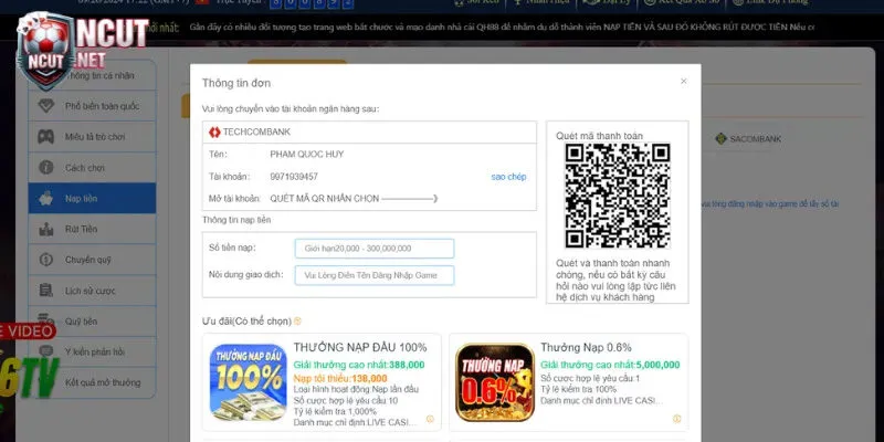 QH88 - Hướng Dẫn Tân Thủ Cách Nạp Và Rút Tiền Cấp Tốc 4 Nhập chuẩn thông tin tài khoản ngân hàng nhận tiền